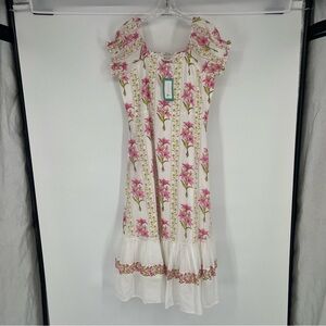 Islapayal Pink Floral Puff Sleeve Off-the-Shoulder Bohemian Midi Dress Small NWT